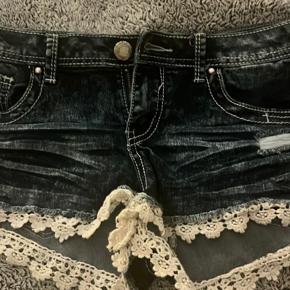 Jean shorts with lovely ruffle on the bottom.